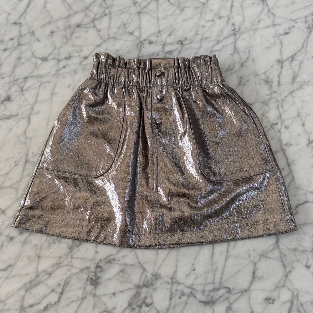 Zara Girls Sz 7 Silver Metallic Pull On Skirt